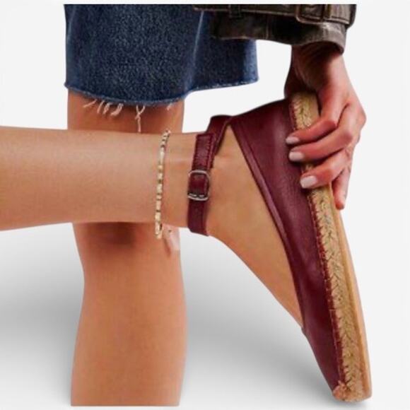 Free People Shoes - Free People Mason Ballet Espadrille Flat Women’s 9/39 Red Leather Strap NEW